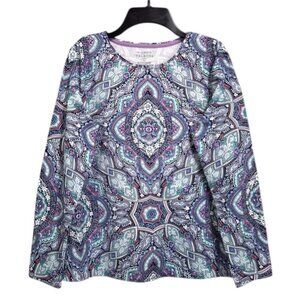 Talbots Top Womens MP Purple Blue Crew Neck Long Sleeve Stretch Paisley Casual
